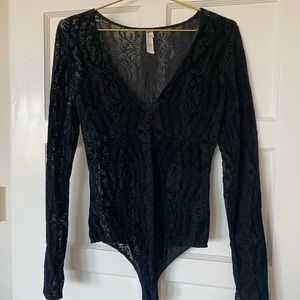 Sheer black velvet Free People bodysuit, size M